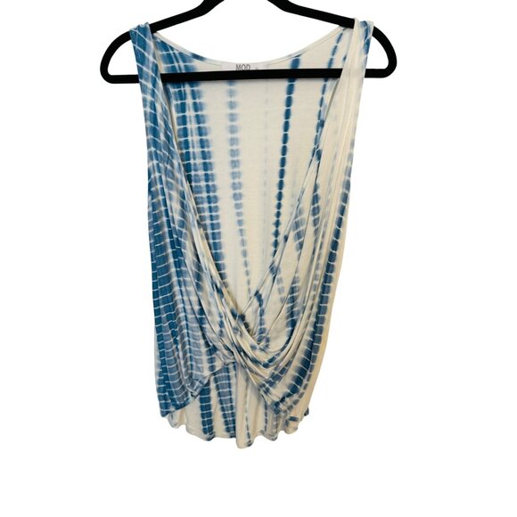 2/$25 MOD Tie-Dye Medium Sleeveless Deep Plunge V neck Rayon & Spandex Blue & Wh - Picture 1 of 12